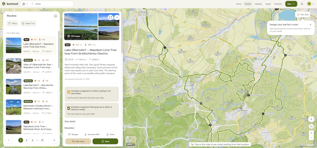 Komoot MTB trasy Jizerské a Žitavské hory
