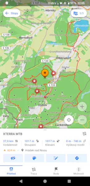 Souhrn informací o trase v OsmAnd